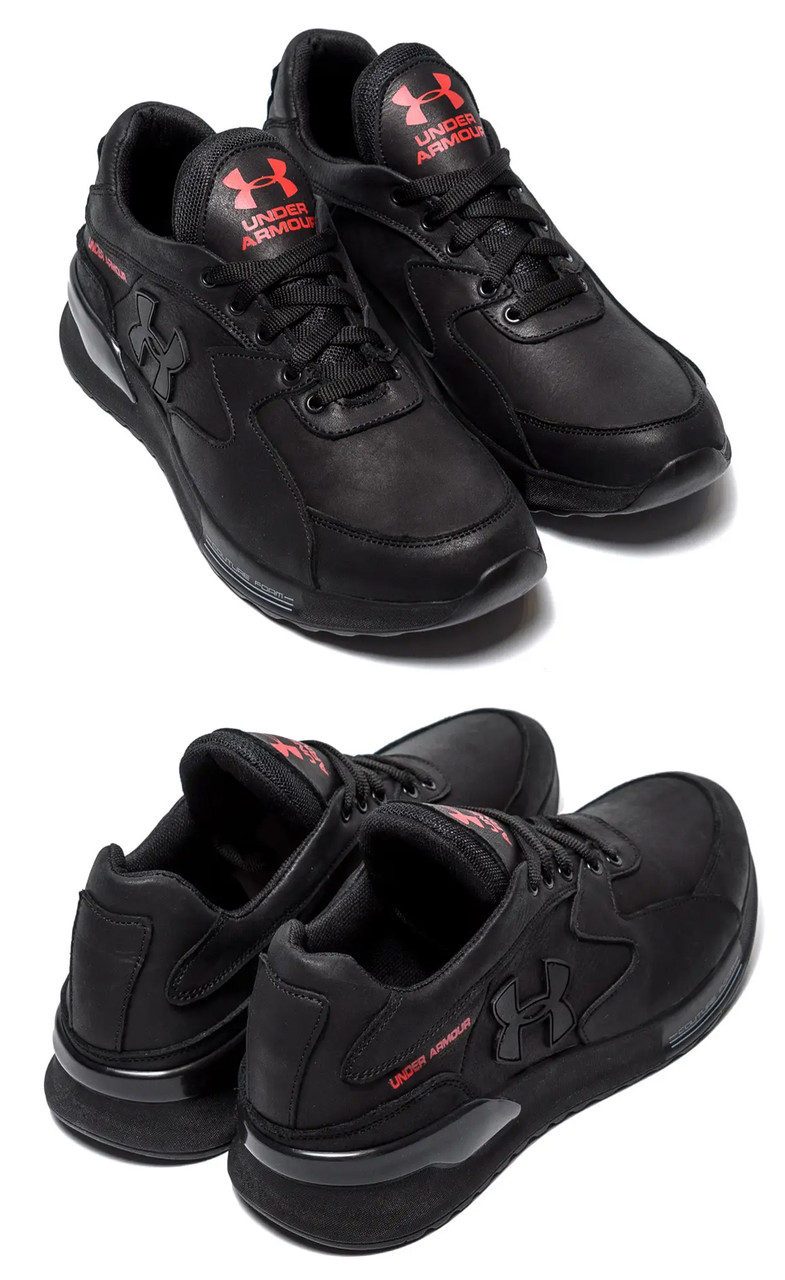 Чоловічі шкіряні кросівки Under Armour Black, шкіряні чоловічі кеди чорні повсякденні, Чоловіче взуття, фото 1