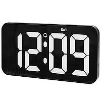 Часы настенные электронные LOSSO Premium W-500, настольный будильник с LED подсветкой черный