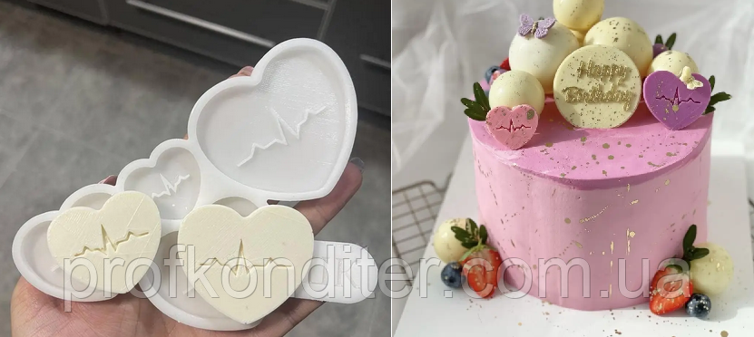 Ексклюзив. Силіконовий молд для шоколаду та ін "Серця з кардіограмою", фото 1