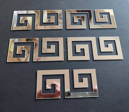 Дзеркальні акрилові наклейки Орнамент Срібний 5 шт 13 х 6 см Б153, фото 1