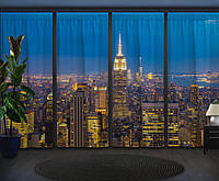 Шторы панельные с 3D принтом на тему: Вид из окна на город с небоскребами