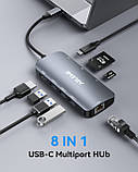 Багатопортовий адаптер USB C, концентратор USB-C ABLEWE 8-в-1 з HDMI 4K за 60 Гц, Ethernet 1 Гбіт/с, PD 100 Вт, фото 2