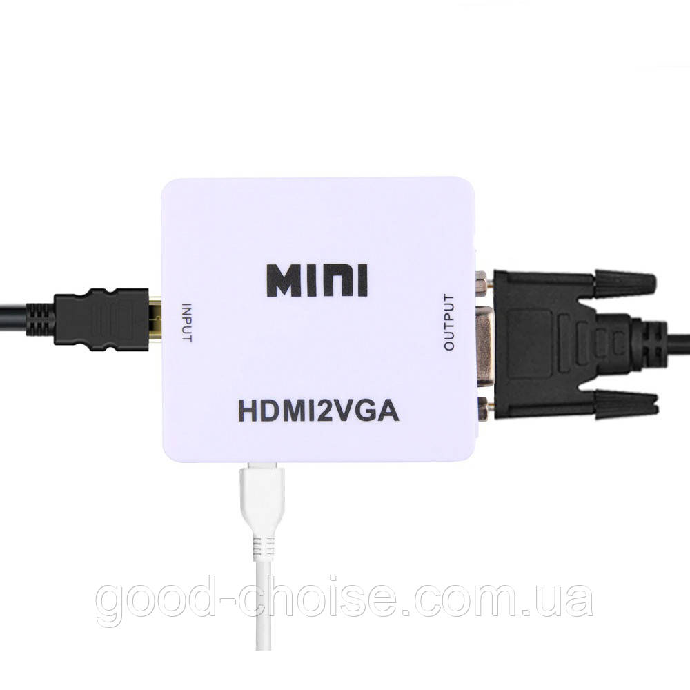 Перехідник з HDMI на VGA / Адаптер перехідник для монітора / Аудіо перехідник, фото 1