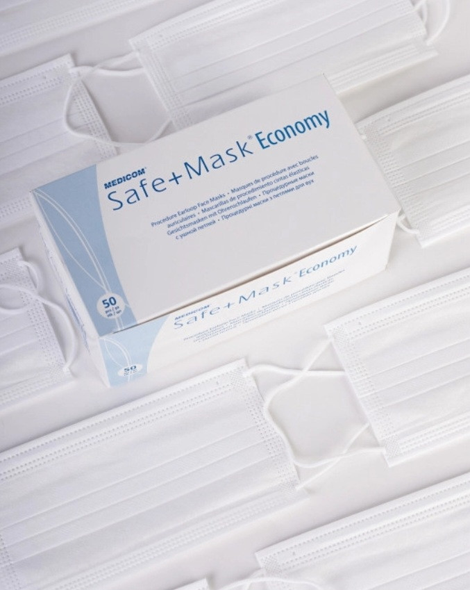Маска медична Біла тришарова на гумках SAFE MASK® нестерильна 50шт, фото 1