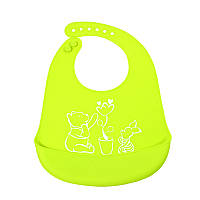 Детский нагрудник-слюнявчик CUMENSS "Мультяшки" Light Green силиконовый с карманом для малышей кормления