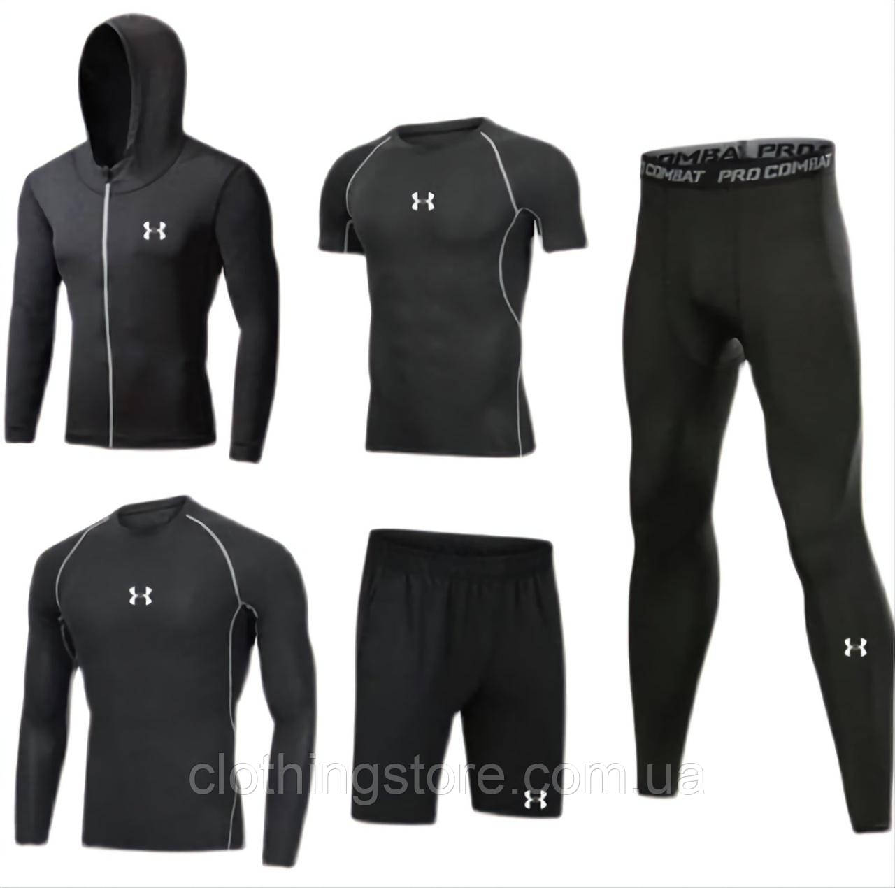 Компрессионная одежда Under Armour 5 в 1 комплект для фитнеса единоборств и тренировок цвет черный 3XL - фото 1 - id-p1778770535