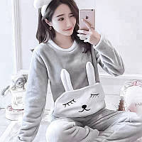 Женская пижама Lesko Bunny Gray XL флисовая теплая для дома