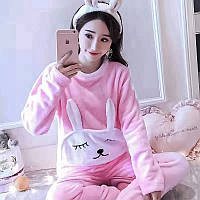 Женская пижама Lesko Bunny Pink M теплая флисовая