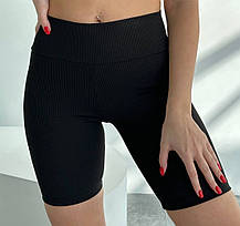 Костюм: топ та велосипедки у рубчик чорного кольору, фото 5