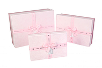 Подарочные коробки розовые с бантом, разм.L:33.5*25*11.5 см (комплект 3 шт)