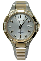 Женские часы с бриллиантами Citizen Diamond Ladies Watch с золотым циферблатом EW2466-50A