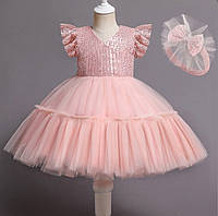 Нарядное детское платье на девочку розовое 1-5 лет