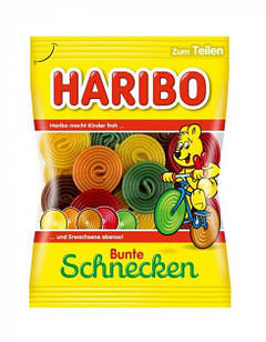 Цукерки желейні фрутктовий равлик Haribo Bunte Schnecken, 160 г, Німеччина, Харібо жувальні мармеладні