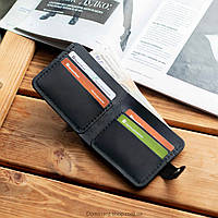 Стильний чорний гаманець Liberty із натуральної вінтажної шкіри Crazy Horse ручної роботи з фіксацією на кнопці