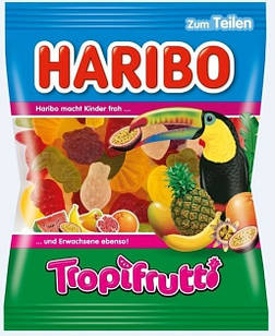 Цукерки желейні тропічні фрукти Haribo Tropifrutti,175 г, жувальні цукерки Харібо, ведмедики золоті