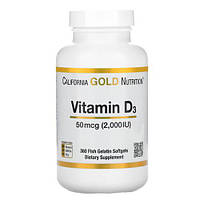 Вітамін Д3, California Gold Nutrition Vitamin D3 2000 IU 360 капсул