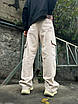 Чоловічі широкі джинси карго, бежеві, вуличний стиль, з кишенями, фото 3
