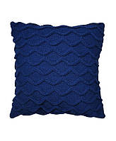 Подушка вязаная декоративная Волны Прованс синяя 33х33 см