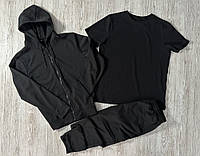Чоловічий комплект 3 в 1 демісезонний спортивний костюм чорна кофта + чорні штани + чорна футболка