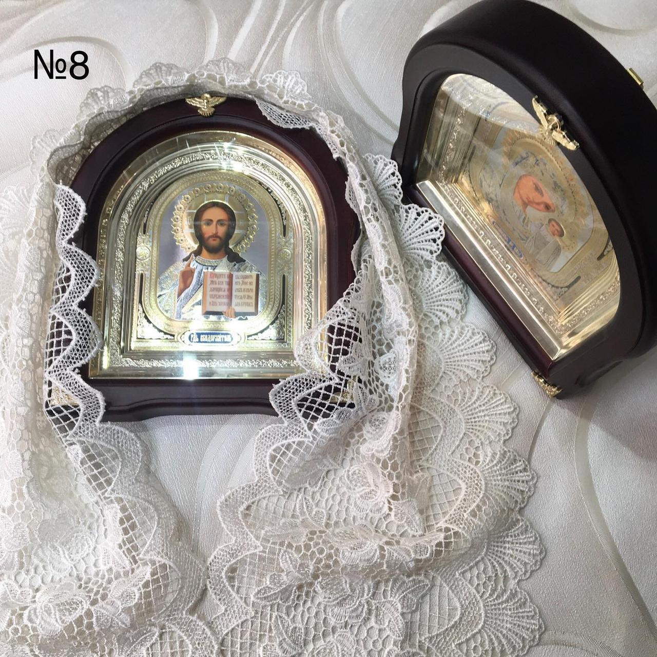 Ікони арочні вінчальні 24х28см в темних кіотах з рушником, фото 1