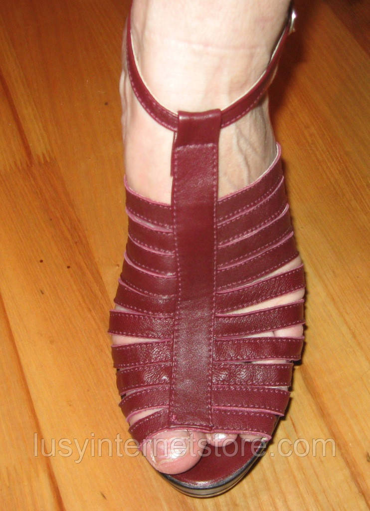 Босоножки женские бордовые на каблуке от производителя модель Л2Ж1 - фото 3 - id-p299169527
