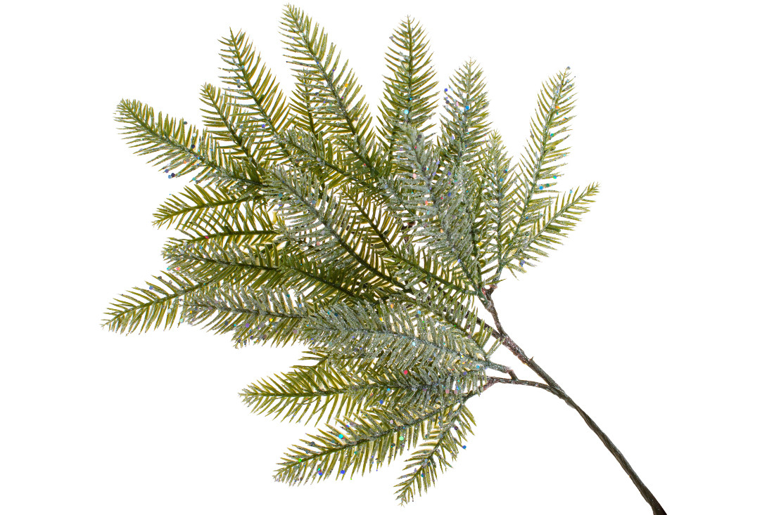 Декоративна гілка хвої в сріблястому гліттері, 55см - 12 шт УПАКОВКА ТОВАР ВІД ВИРОБНИКА