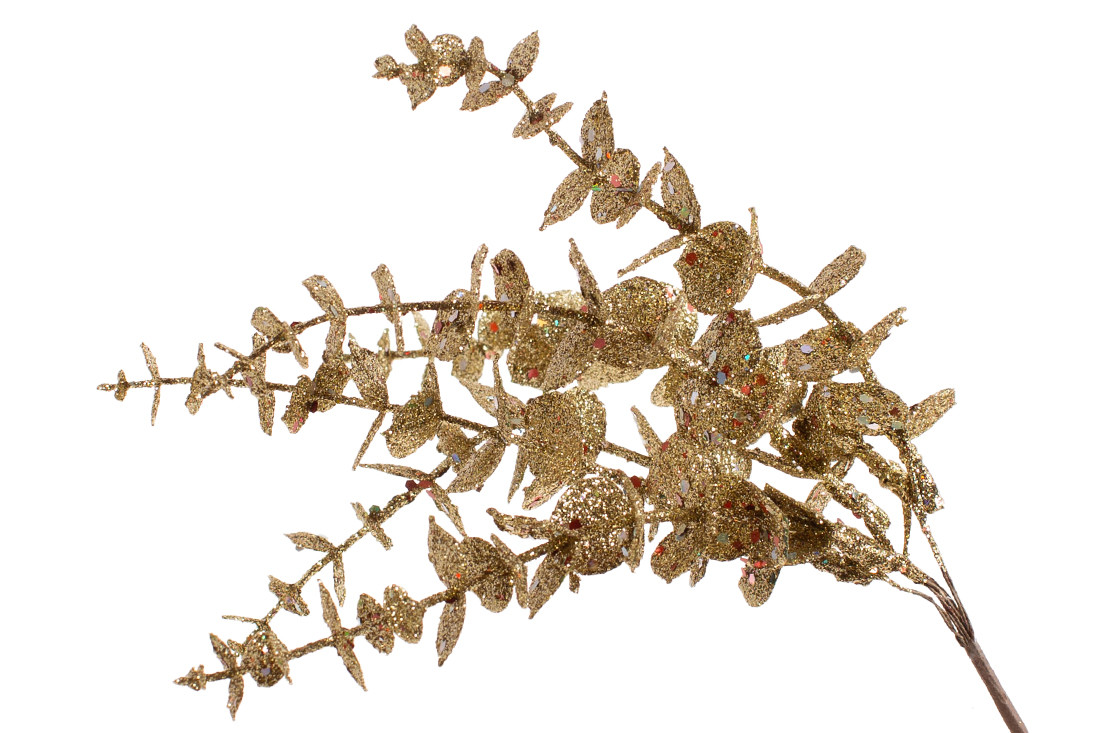 Декоративна гілка в гліттері 25см, колір - золото - 12 шт УПАКОВКА ТОВАР ВІД ВИРОБНИКА