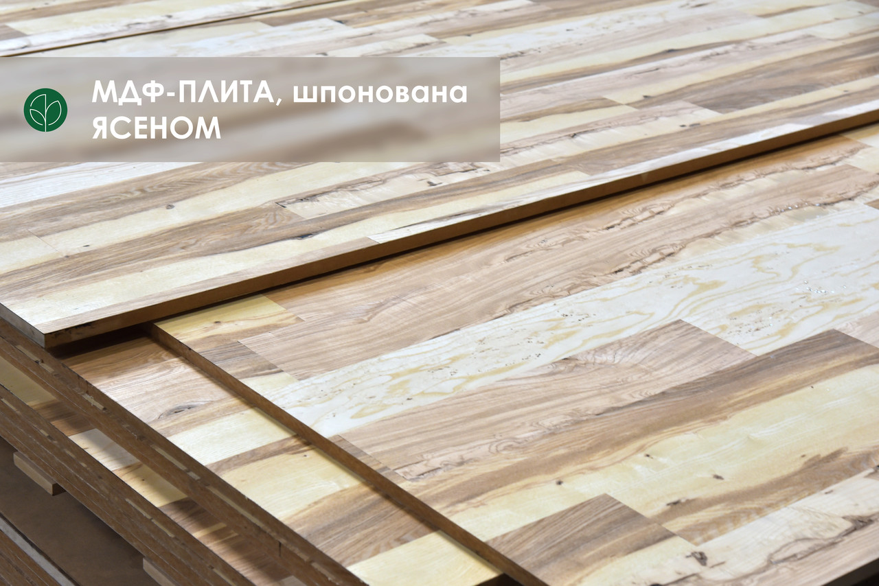 Ексклюзивна МДФ-плита, шпонована ЯСЕНОМ У СУЧКАХ (ПАРКЕТ), 19 мм 2,8х1,033 м = 2.9 м² ( 1 лист ), фото 1