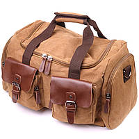 Зручна дорожня сумка із щільного текстилю Vintage коричнева