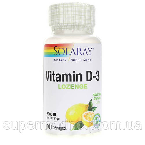 Витамин D-3 Vitamin D-3 Solaray 2000 МЕ вкус лимона 60 леденцов MN, код ...