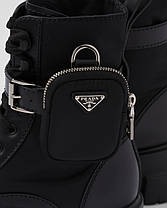 Ботинки Prada Monolith Pouch Ankle Boots Black Brushed Leather And Nylon, фото 6