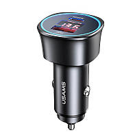 Адаптер автомобильный USAMS Dual Ports Digital Display Fast Car Charger US-CC146 C26 |1USB/1Type-C, 3A/95W,