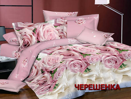 Тканина для постільної білизни Бязь "Gold" Lux GL4491 (50м) троянди на рожевому, фото 1
