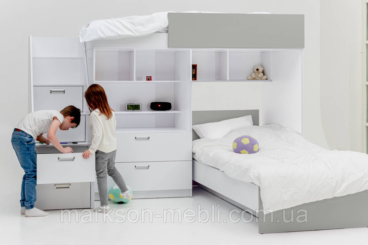 Ліжко двоярусне з комодом MS710 у кольорі сіра шиншилла