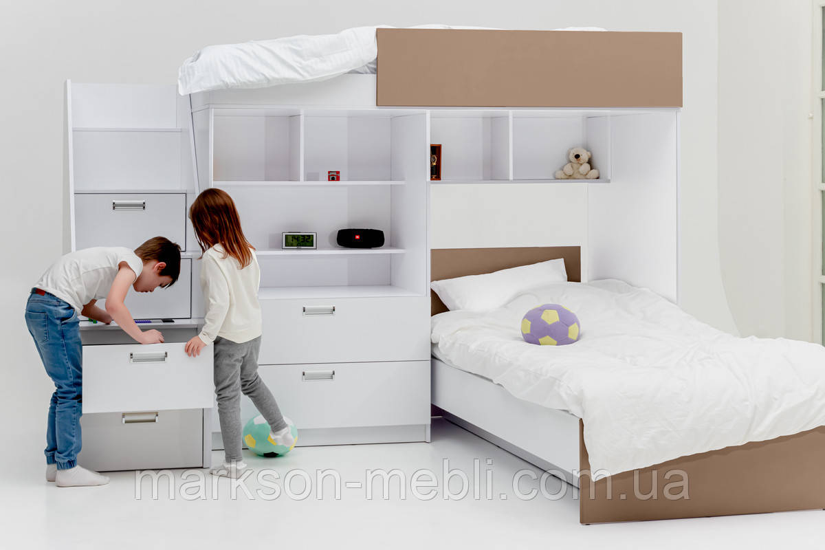 Кровать двухъярусная с комодом MS710 в цвете маккиато - фото 1 - id-p1780622325