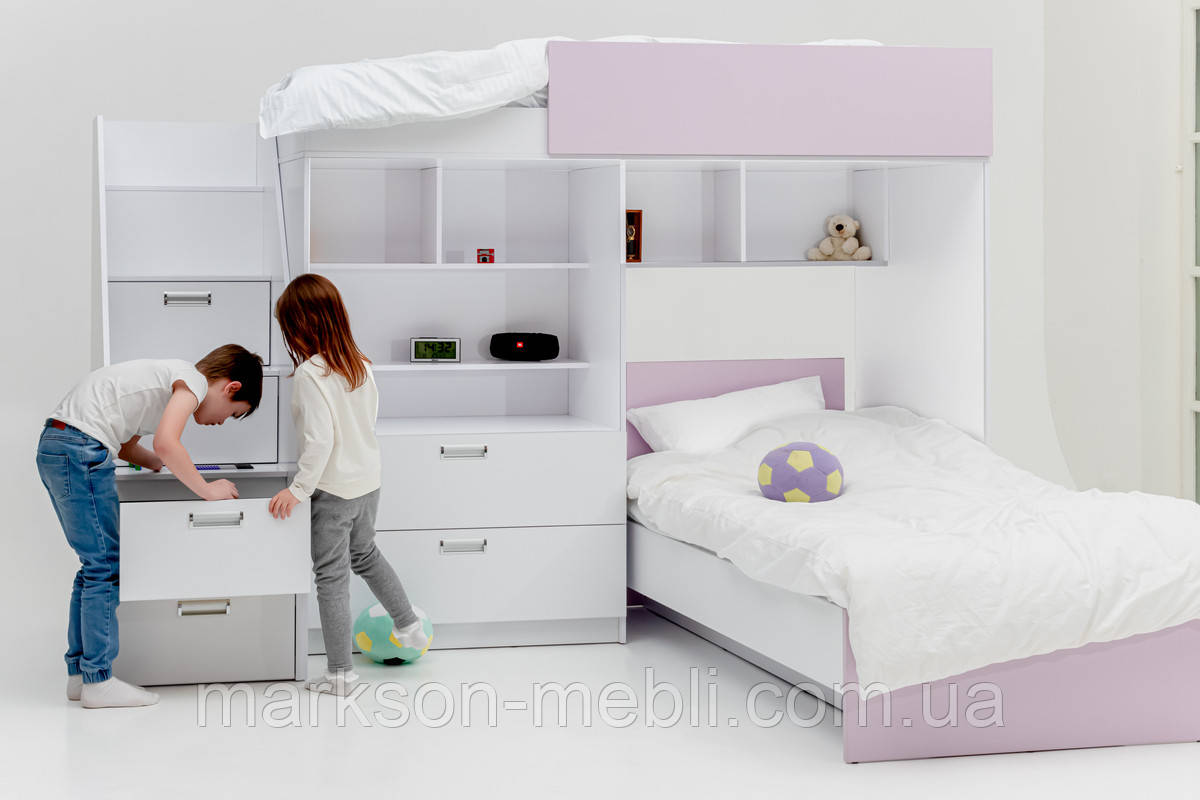 Ліжко двоярусне з комодом MS710 у кольорі лаванда