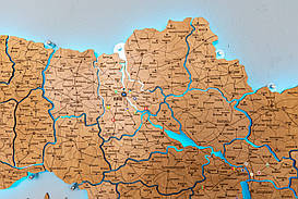 Дерев'яна карта України CraftBoxUA багатошарова з підсвічуванням на акрилі в сірих тонах 207х138 см