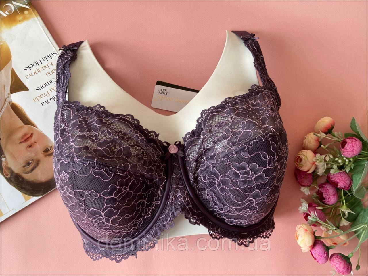 80F Бюстгальтер напівм'який мереживний, сливовий