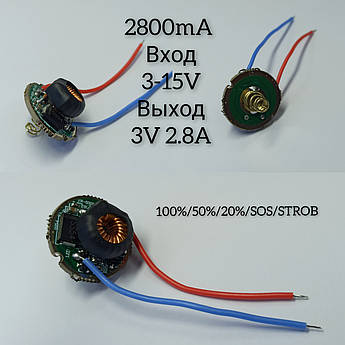 Драйвер LED 5 режимів 2.8А XML XPL 22 мм 3-15В потужний модуль для світлодіодів, ремонту збирання ліхтарів