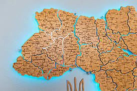 Дерев'яна карта України CraftBoxUA багатошарова з підсвічуванням на акрилі в сірих тонах 172х115 см