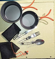 Набір туристичний складаний : кружка , миска - казанок , ложка , вилка , ніж (чохли для них)