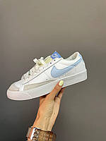 Женские кроссовки Nike Blazer Low White Blue белые кожаные найк блейзер демисезонные осень весна