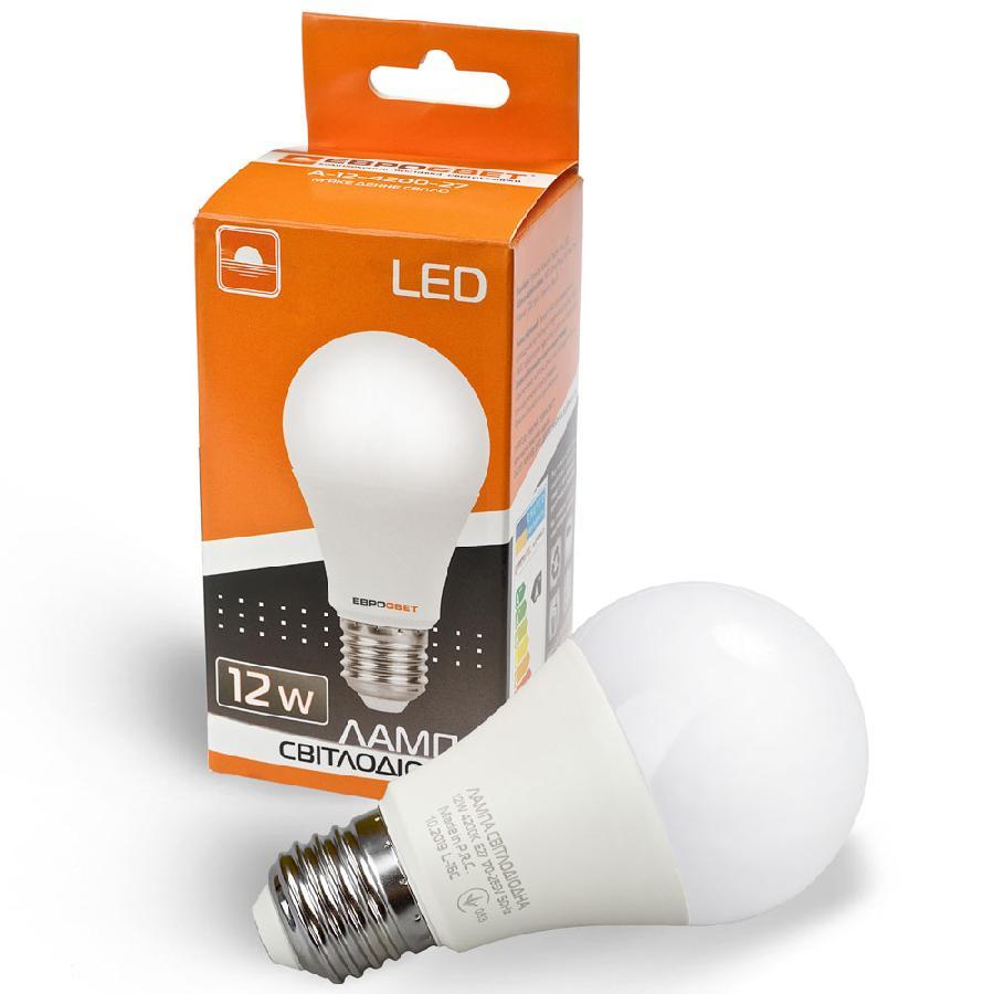Лампа світлодіодна ЄВРОСВЕТ 12 Вт 4200К A-12-4200-27 Е27, фото 1