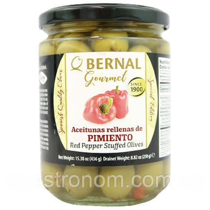 Оливки з перцем Бернал Bernal pimiento 250/436g 12шт/ящ (Код: 00-00013738)