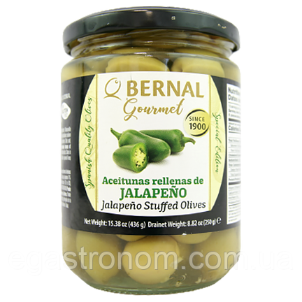 Оливки з халапеньйо Бернал Bernal jalapeno 250/436g 12шт/ящ (Код: 00-00013736)