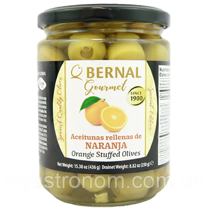 Оливки з апельсином Бернал Bernal orange 250/436g 12шт/ящ (Код: 00-00013557), фото 1
