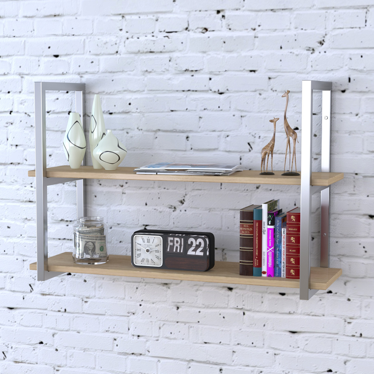Полиця PL-2-16 Loft Design Дуб Борас 92 см Сріблястий