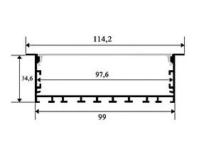 Широкий світлодіодний профіль вбудований 114 (99) х 35 мм під п'ять світлодіодних стрічок