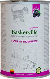 Вологий корм для котів Baskerville Super Premium Lachs Mit Brombeeren Лосось з ожиною для кошенят 400 г