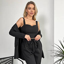 Чорний жіночий класичний костюм-трійка - піджак, брюки і топ